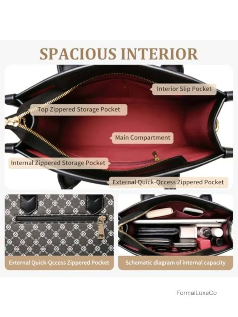 Women Satchel Handbag PU Leather Top Handle Shoulder Tote with Wallet Card
